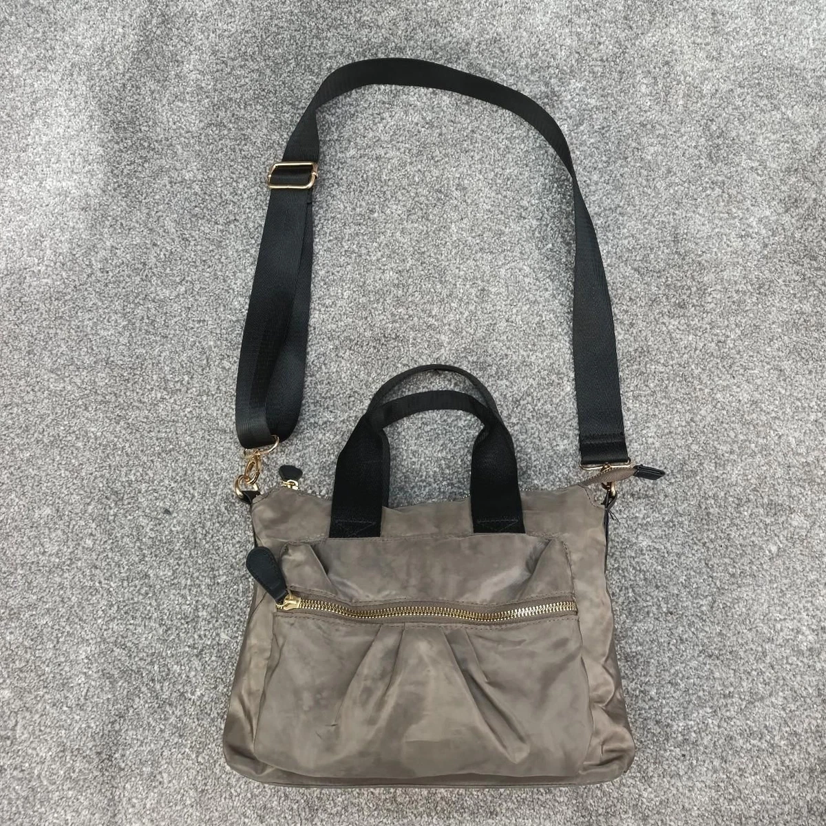BROWN SATIN SHOULDER BAG HANDBAG Y2K CARRY SIDE SATCHEL GOLD ZIP