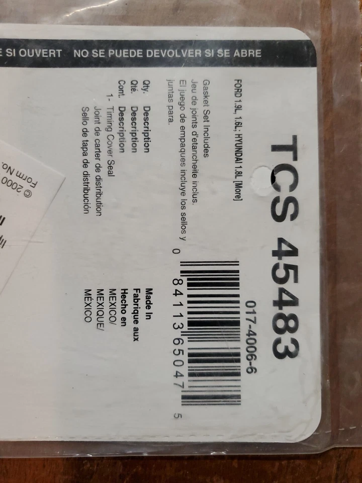 Juego de sellos de cubierta de distribución Fel Pro FORD 1.9L 1.6L HYUNDAI 1.8L 017-4006-6 TCS 45483 Foto 3 de 4