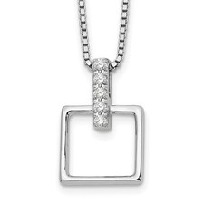 Sterling Silver Diamond Open Squared Pendant Necklace 18" w/ 2in Ext. 0.95gm
