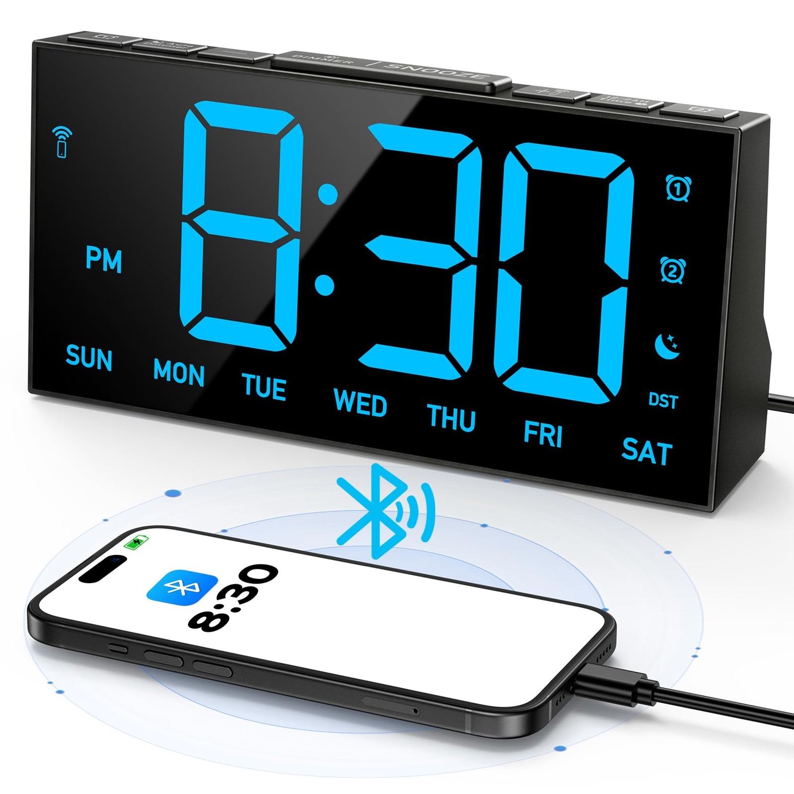 Wireless Sync Time Digital Alarm Clocks for Bedrooms, Digital Clock with 4 Le...