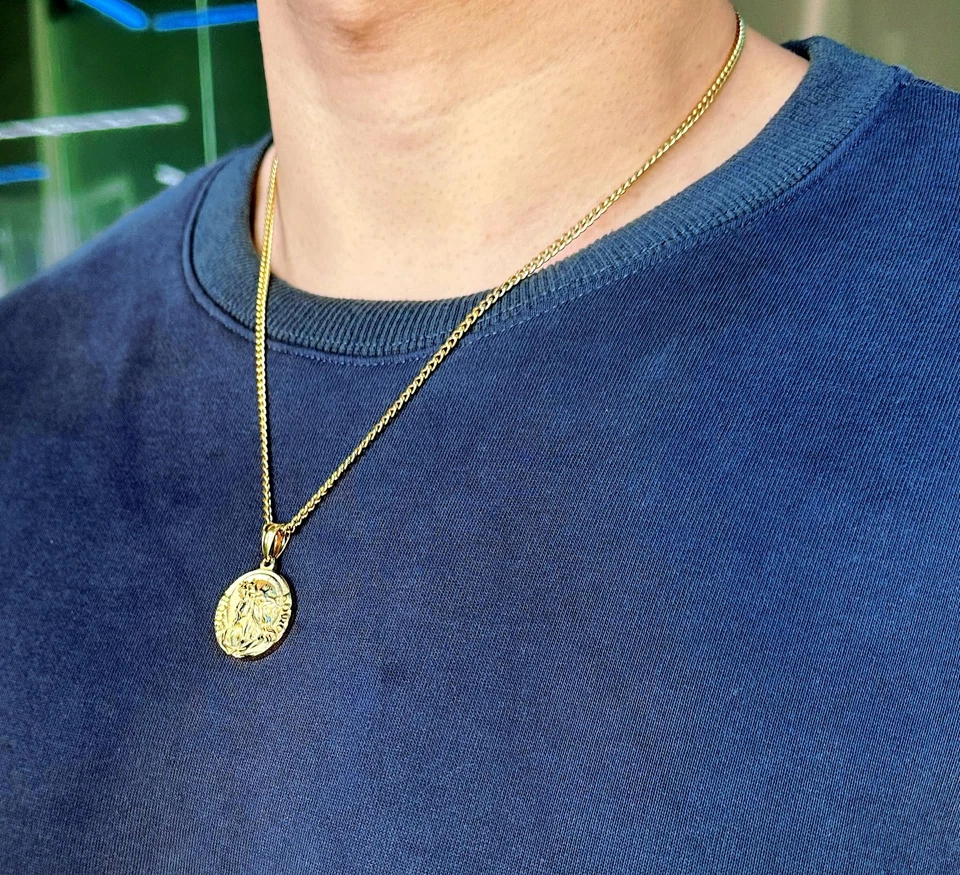 Collar Moneda Jesús Chapado en Oro 18K, Colgante Oración Cristiana para Hombre Mujer, Foto 4 de 4