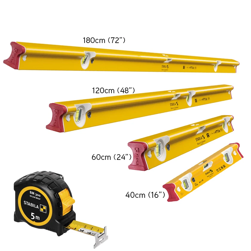 Stabila Tipo R 300 Pro 4 Piezas Spirit Level Set 3 Frascos 40, 60, 120 y 180 cm + Bolsa