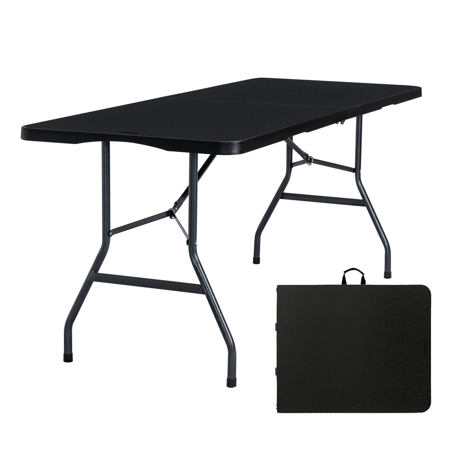 6ft Portable Foldable Plastic Table with Carrying Handle for Dining or Utility Use