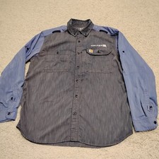 Carhartt Shirt Mens L Relaxed Blue Work United Airlines Uniform Force Button A3