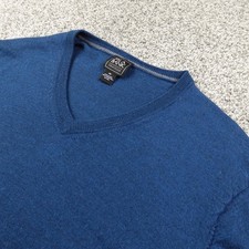 Jos A Bank Sweater Mens 2XL Blue Merino Wool V Neck Traveler Pullover Knit Soft