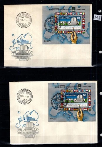 /// HUNGARY 1985 - PERF+IMPERF - 2 FDC - FLAGS, MAPS