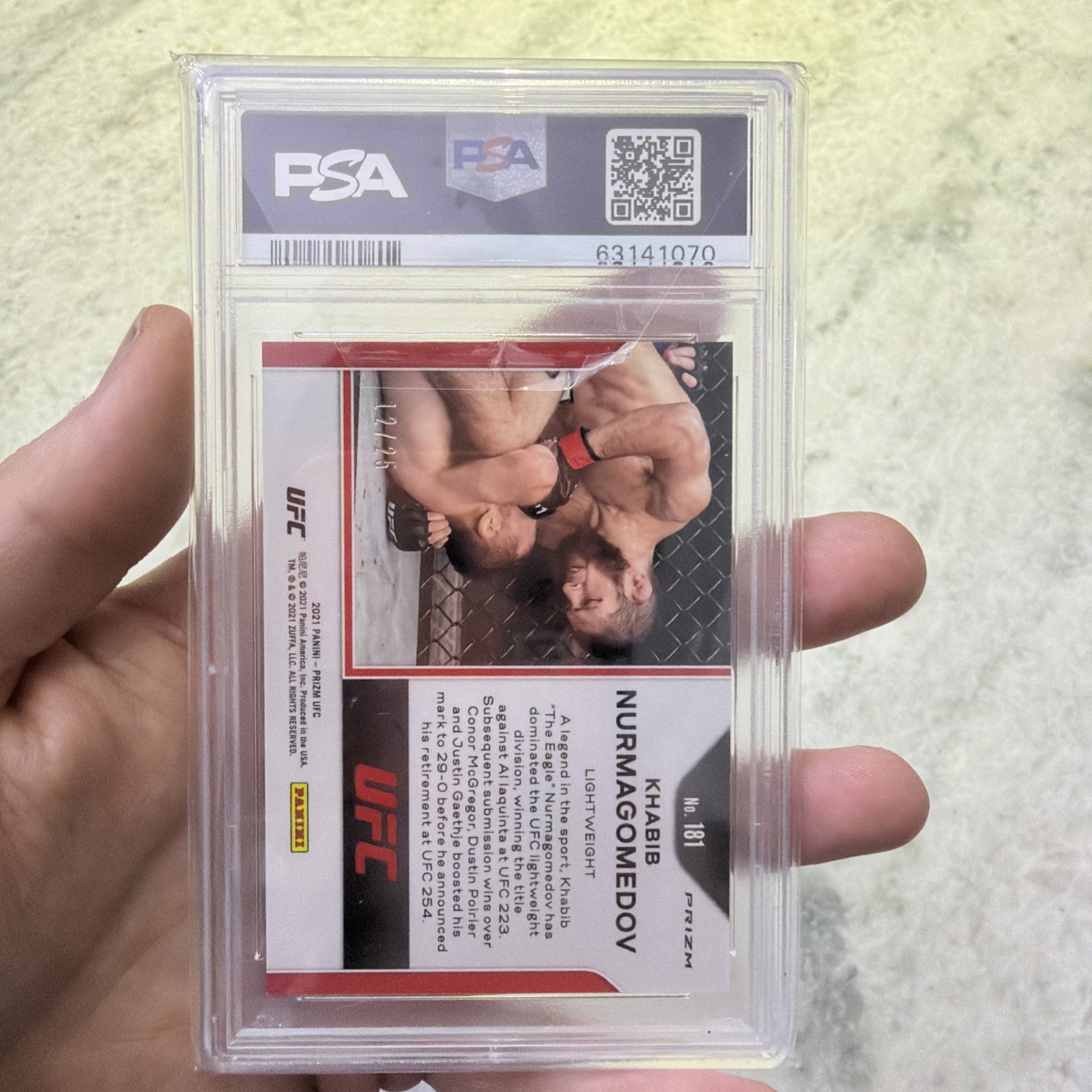 2021 UFC Panini MOJO Prizm #'d /25 Khabib Nurmagomedov PSA 9  view 2