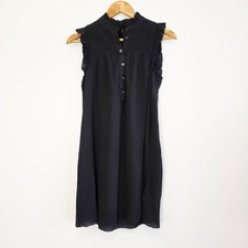 J.Crew Black Garden Dress Soft Gauze Cotton Sleeveless Ruffle Neck XS NEW