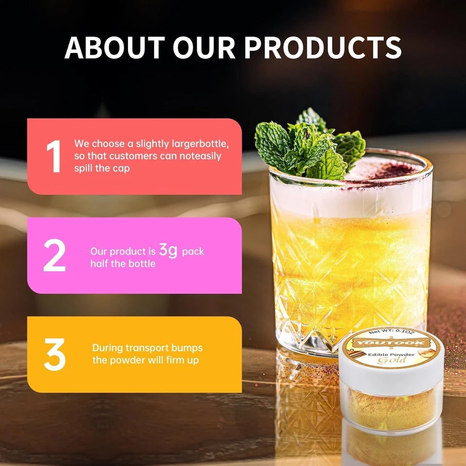 Juego Comestible Luster Dust 10 Colores: Bebida Brillo Polvo Comestible Para Hornear D Foto 4 de 4