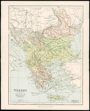 1900 Antique Colour Map of TURKEY IN EUROPE GREECE BULGARIA SERBIA (08)