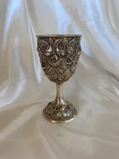 S Kirk & Son Repousse Hand Decorated 402F Sterling Silver Goblet Chalice