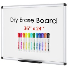 VIZ-PRO Magnetic Dry Erase Board, 36 X 24 Inches, Silver Aluminium White