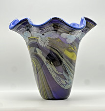 Steven Lundberg Glass Art  Lamp work Large flower Vase  Signed 2002