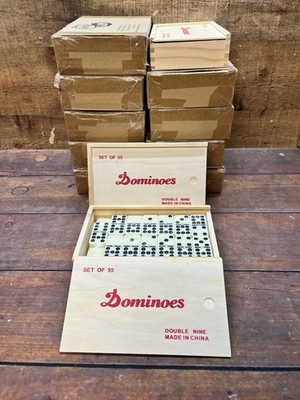 Set of 55 Double Nine Dominoes Wood Case Family Strategy Game Night Lot Of 12