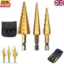 3PCS HSS Step Drill Bit Large Cone Titanium Bit Set Metal Hole Cutter+Pouch Kit