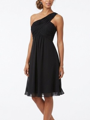 Bandolino Black One-Shoulder Ruched Chiffon Cocktail Dress Size 16 floaty chic