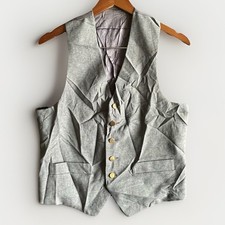 Vintage Vest Mens Size M 34 Gray Wool Button Up Formal Waistcoat Wedding Attire