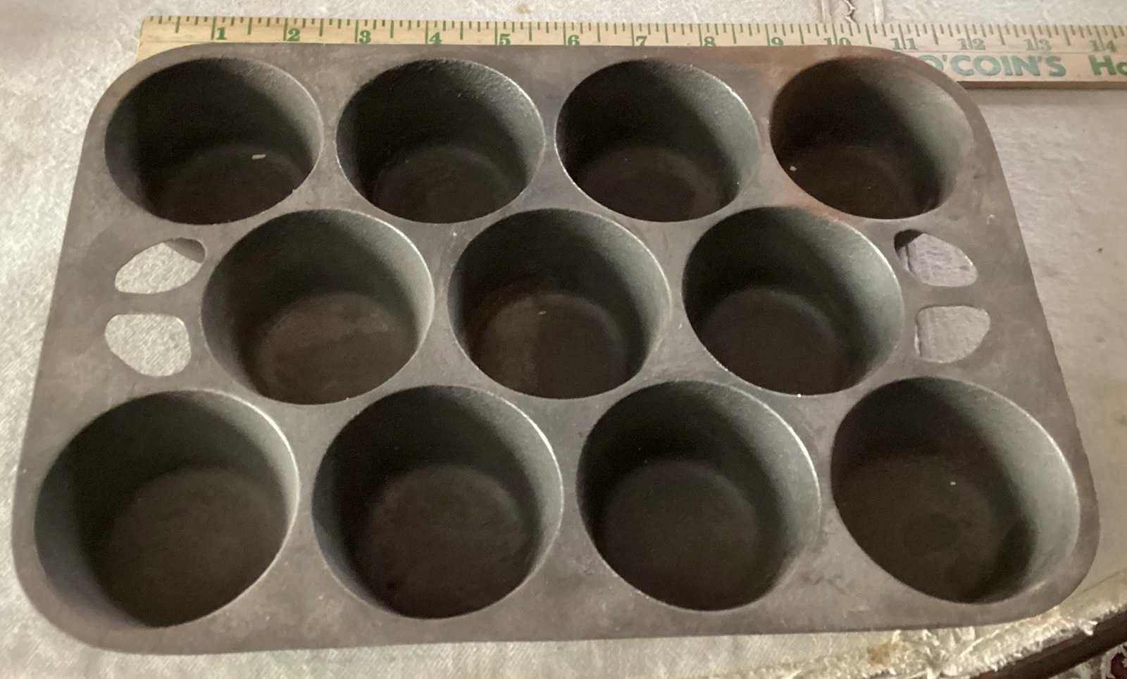 Model #2 Antique Cast Iron 11 Hole Muffin Pan Tin 7x10 7" X 10" Triangle Holes