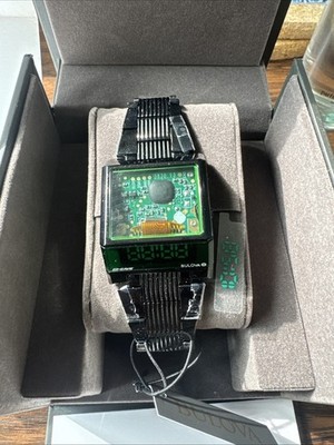 Bulova Computron D-Cave Herren Schwarz Digital Edelstahl Uhr 32MM 98C140