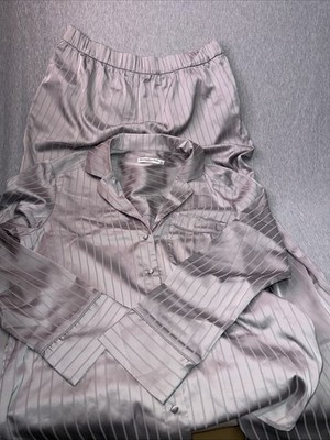 Abercrombie & Fitch Satin Pajama Set Women s Small Gray Striped Sleepwear Lounge