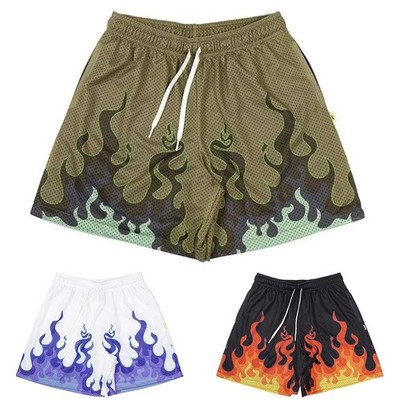 Men Quick Drying Breathable Shorts with Flame Print for Basketball Gym Use
