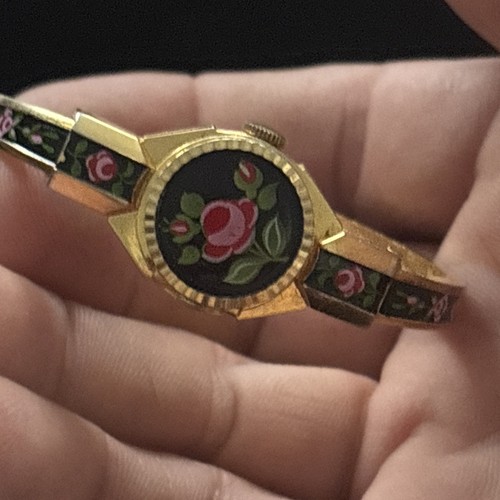 Orologio Vintage Carina Svizzero Donna Smalto Fiore Bracciale Analogico Windup 17 Jewel - Foto 13 di 14