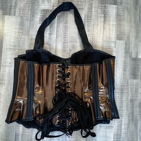 HourGlass Corsetry Corset Womens Leather Size 4XL Bronze Black Leather Heavy