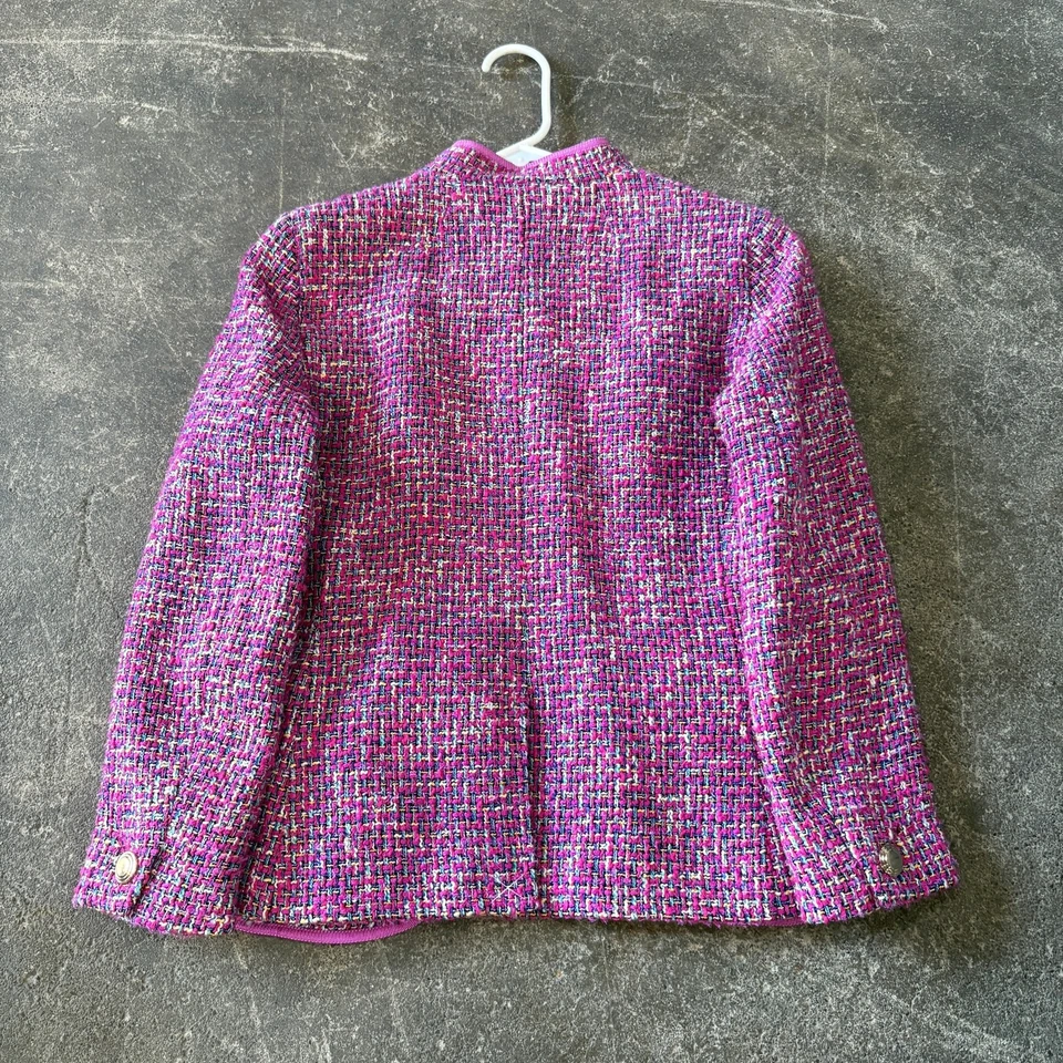 J. Chaqueta Blazer Crew Tweed Frente Abierto Para Mujer 0 Púrpura Italia 4 Bolsillos Diseñador Foto 4 de 4