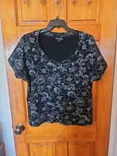 Style & Co Women’s Top Blouse Stretchable Black White Cotton 95% Size 2X NWOT 