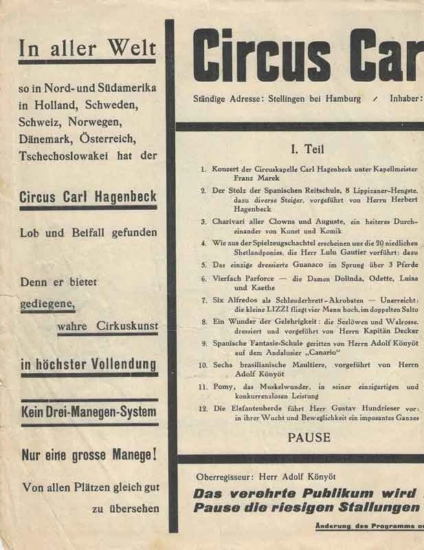 1931 Programm Circus Carl Hagenbeck Das ist unsere Heimat! Tierpark Stellingen - Bild 2 von 4