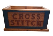 Vintage Handmade Wooden Cross Stitch Storage Box Cottagecore Granny Country Deco