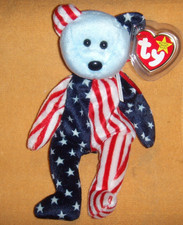 1999 Ty Beanie SPANGLE AMERICAN FLAG BEAR 8" NEW MWMT PE-PELLETS NEW FREE SHIP