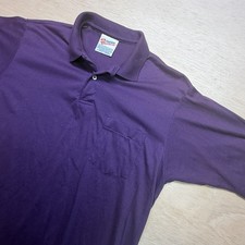 VTG Hanes Activewear Polo Shirt Mens XL Purple Pocket Short Sleeve 90s USA Made