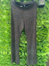 Urban Outfiters Glitter Split Hem Flare Trousers Black Motif Size XL