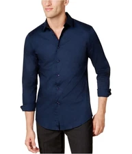 I.N.C Mens Stretch LS Button Up Shirt, basicnavy, L Neck