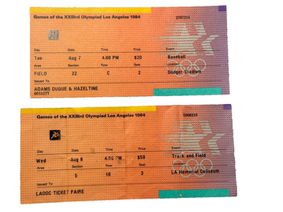 2 Ticket Stubs 1984 LA Olympics Baseball August 7 Dodger Stadium Track & Field 8