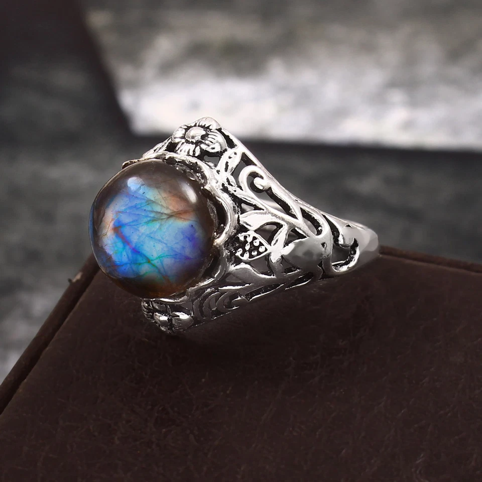 925 Sterling Silver Blue Fire Labradorite Gemstone Jewelry Ring (US All Size) - Image 3 of 3