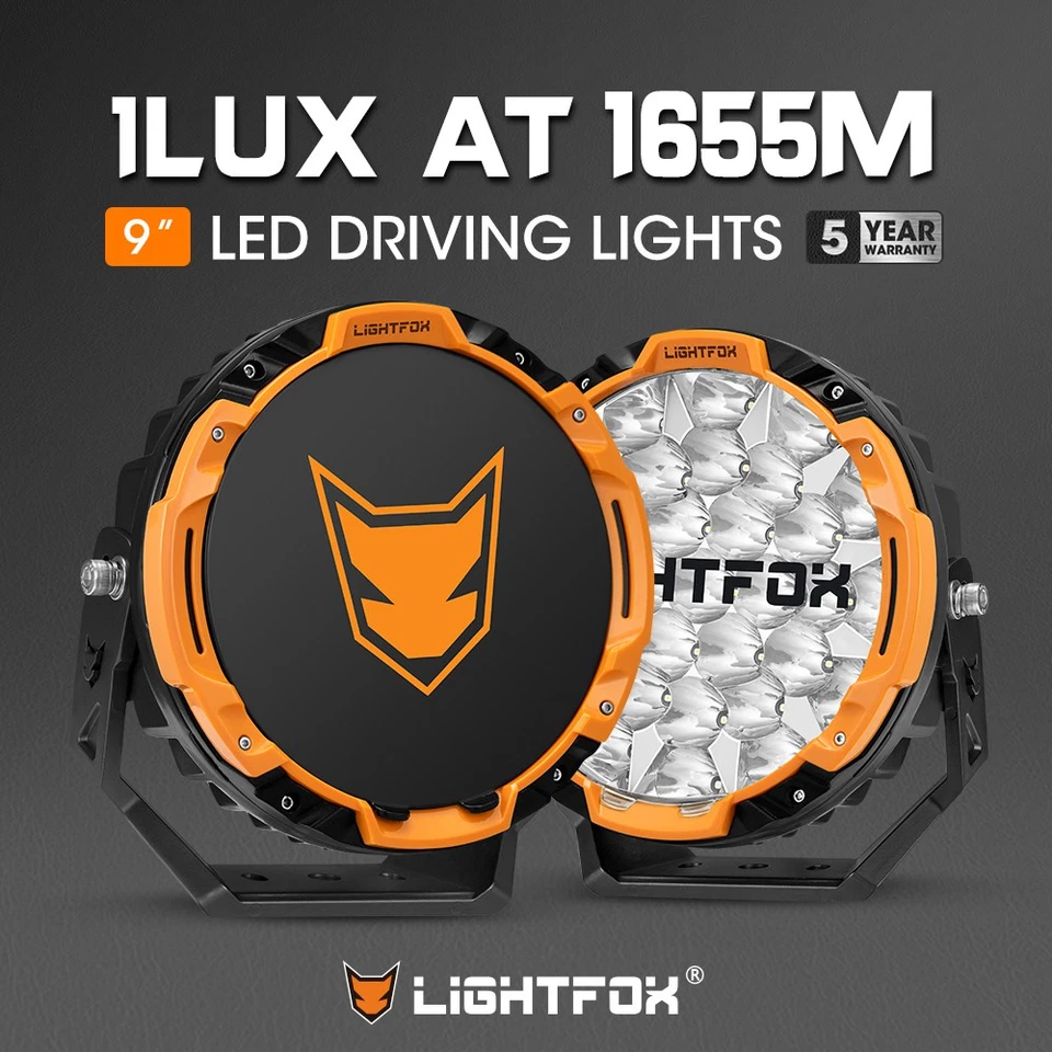 Lightfox 9" Osram LED Driving Lights Black Round Spotlight DRL Offroad Truck 4x4