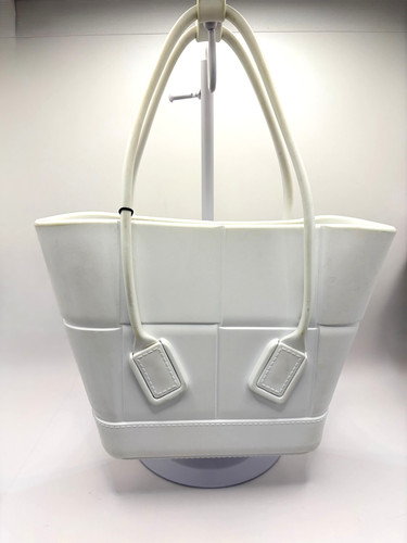 BOTTEGA VENETA Mini Arco Rubber Tote Bag White Intrecciato Shoulder Purse