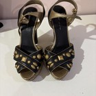 DKNY BLACK LEATHER ANKLE STRAP WEDGE HIGH HEEL PLATFORM SANDALS W/STUDS SZ.8.5 M — photo 1