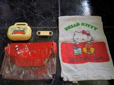 Vintage Hello Kitty 1976 Bath Set Soap Holder Nail Brush vinyl Bag Towel Sanrio