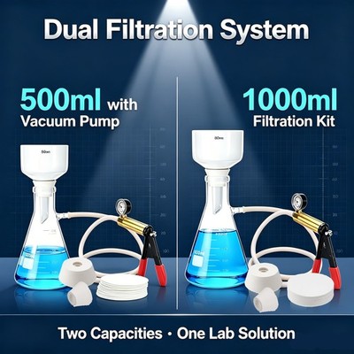 500ml/1000ml Lab Funnel Filtering Flask Lab Filters Kit w/ Lab Hand Vacuum Pump