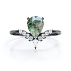 925 Sterling Green 0.6Carat Pear Moss Agate & Moissanite Promise Ring for Women