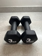 x2 3kg Black Dumbbells Pair – 6kg Total Hand Weights Home Gym Fitness Training