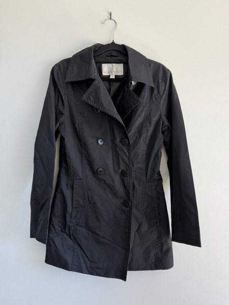 Nine West Classic Trench Coat Size 8 Water Resistant Casual Minimalist Black