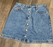 Tommy Hilfiger Jeans Blue Denim Snap Front Midi Skirt Vtg 90s Y2k Sz 12