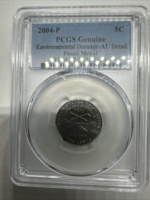 US-2004-P  5 Cent. PCGS GENUINE. Environmental Damage- AU Detail. Peace Medal.