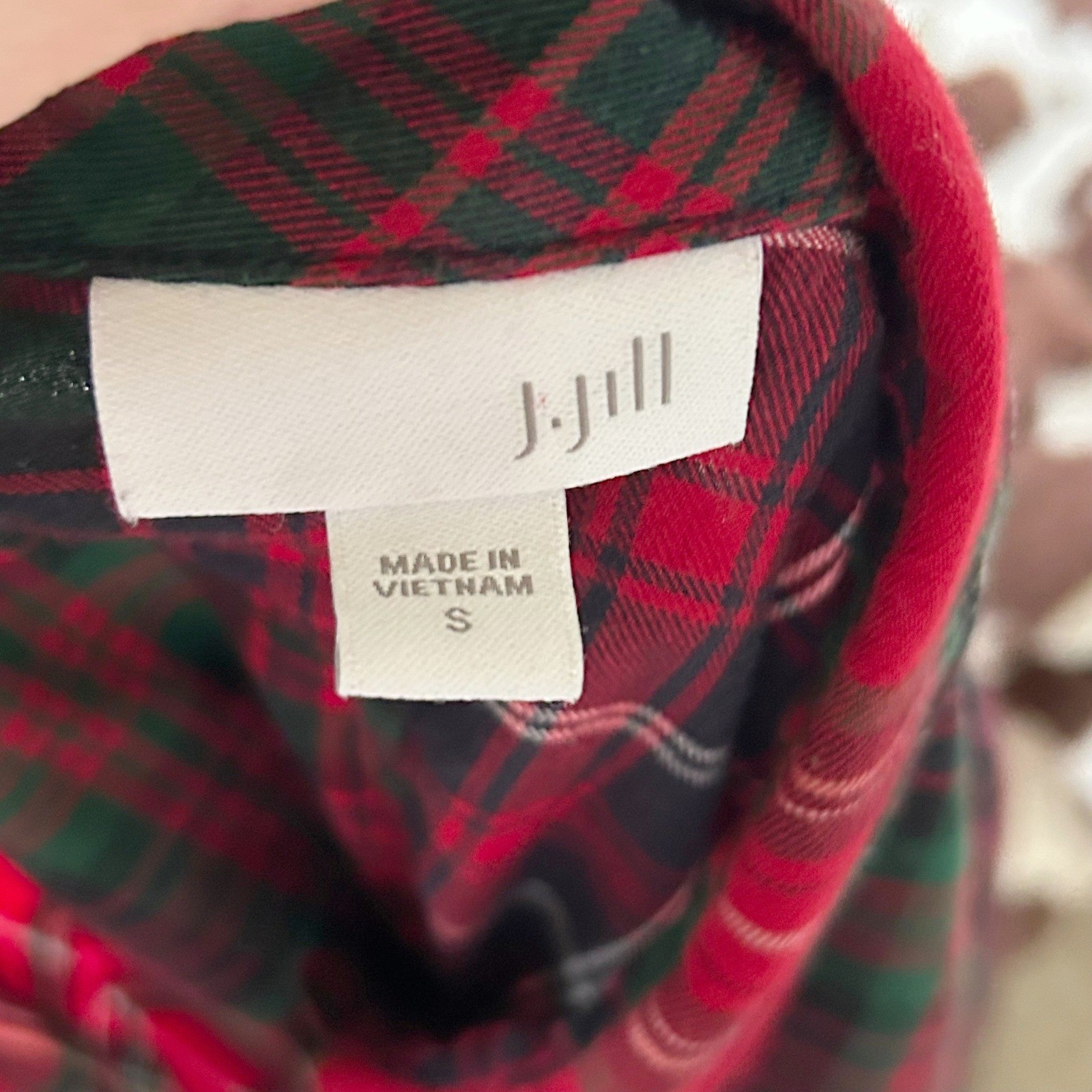J. Jill Patchwork Button Down Mixed Red Plaid Tun… - image 4