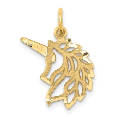 14k Yellow Gold Diamond-cut Unicorn Head Shape Charm Pendant Gift For Her