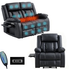 Electric Recliner Sofa Armchair 1/2 Seat Heated Massage Chair Lounge w/Cupholder